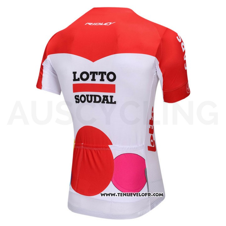 2018 Maillot Ciclismo Lotto Soudal Blanc et Rouge Manches Courtes et Cuissard